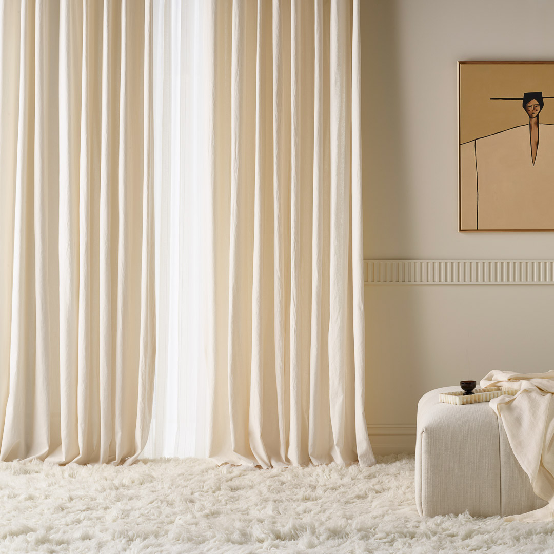 ZASŁONA BAWEŁNIANA LINEA - KREMOWA 140x280 TAŚMA