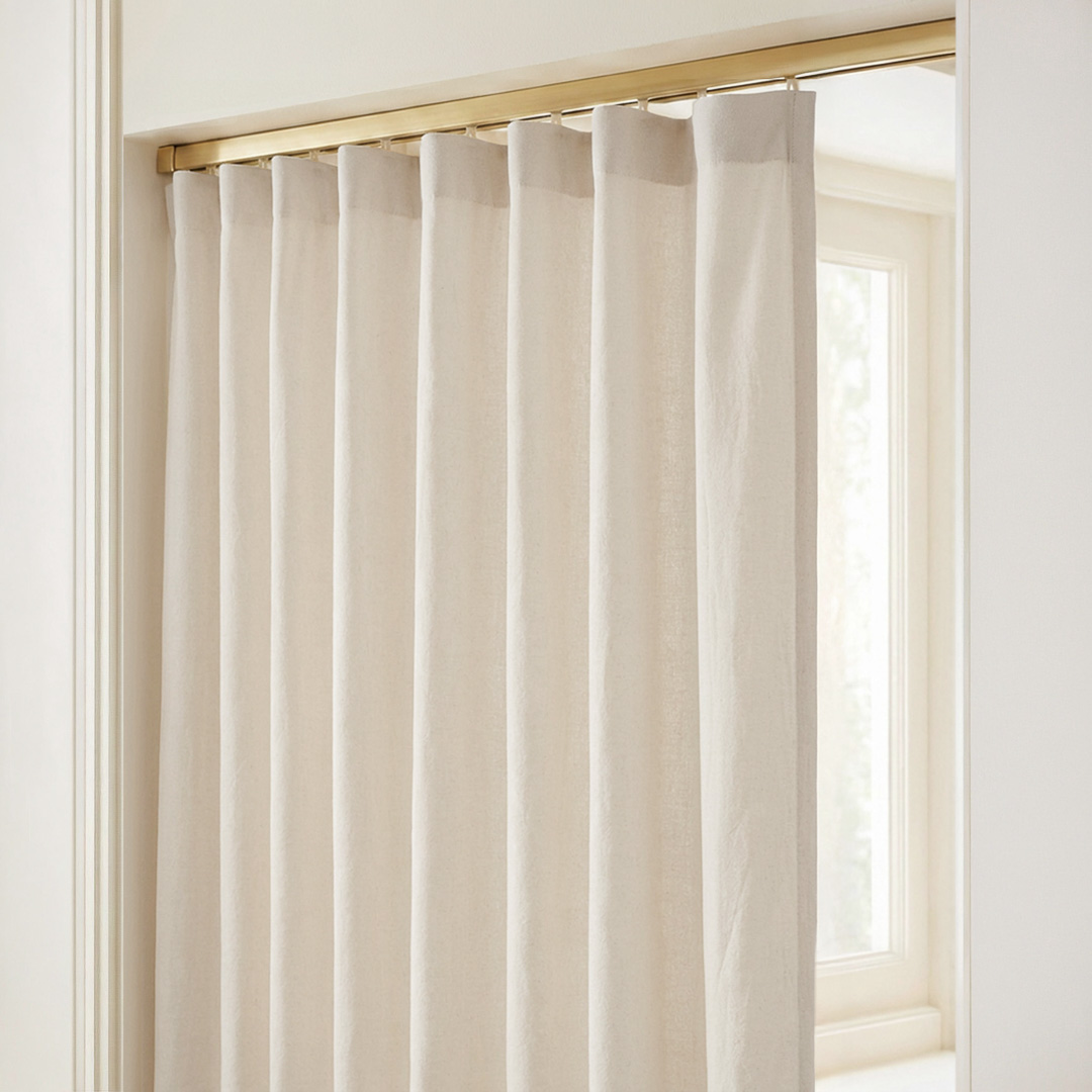 ZASŁONA BAWEŁNIANA LINEA - BEŻOWA 140x250 TAŚMA