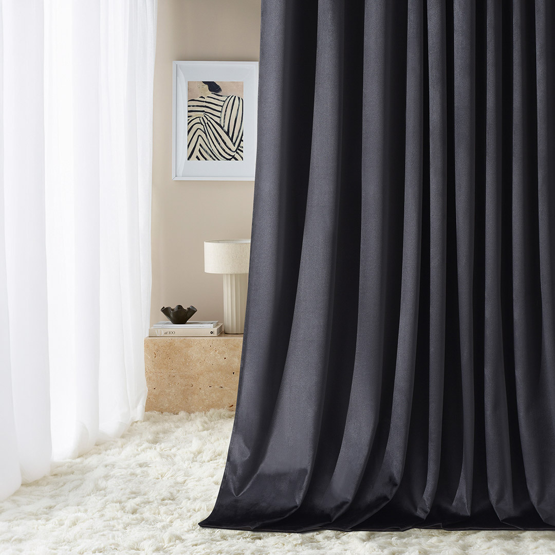   System wave zasłony gotowe  czarne welurowe 180x280 do salonu na żabki 