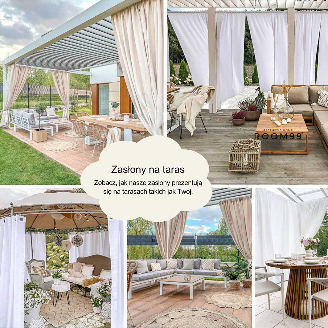 ZASŁONA NA TARAS GARDEN LINE - Złamana biel 155x250 Taśma 