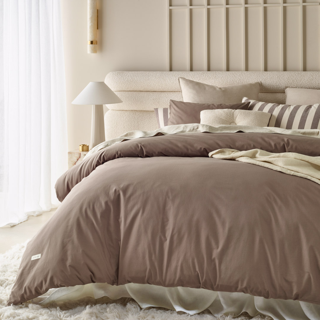  Pościel z bawełny perkal w brązowym kolorze La Mousse 200x200 cm z poszewkami 70x80 do sypialni 