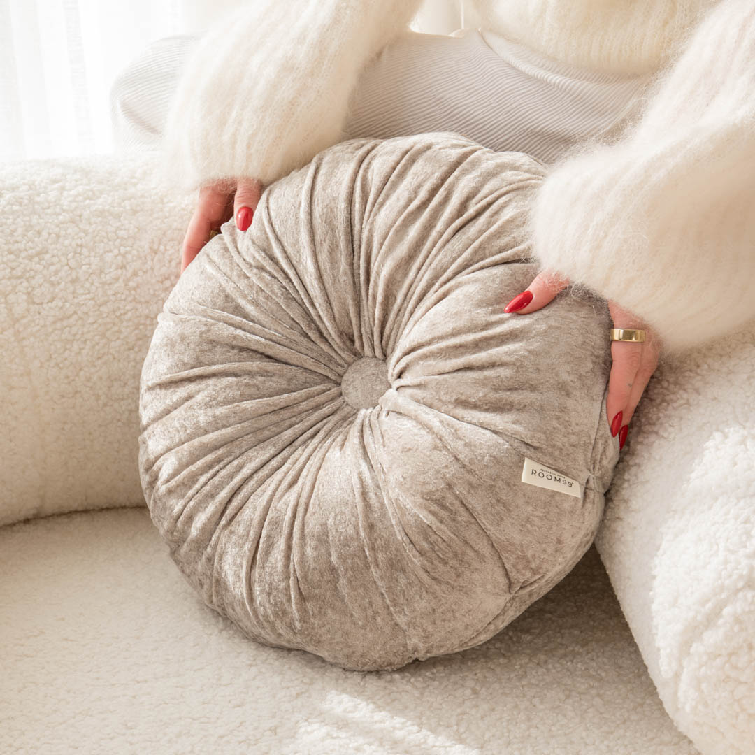  Okrągła, beżowa poduszka dekoracyjna śr. 40 cm Puff 